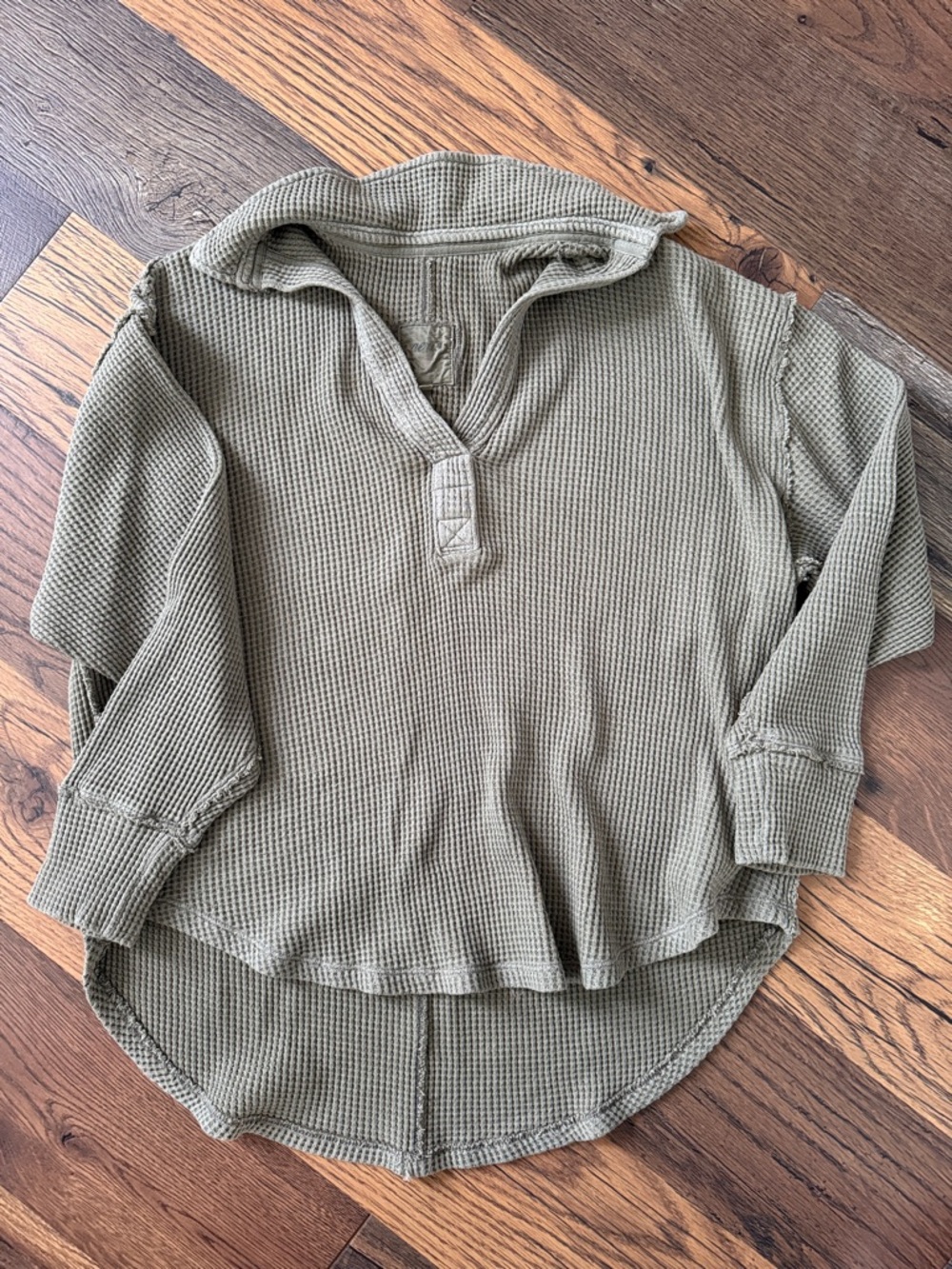 Aerie - Lumberjack Waffle-Knit Collared Henley- Olive